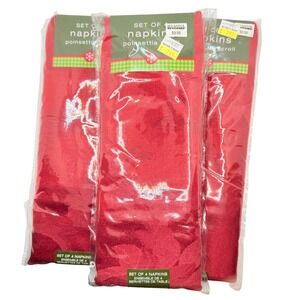 Poinsettia Scroll Set of Four Damask Napkins Bundle of Three New In Package‎